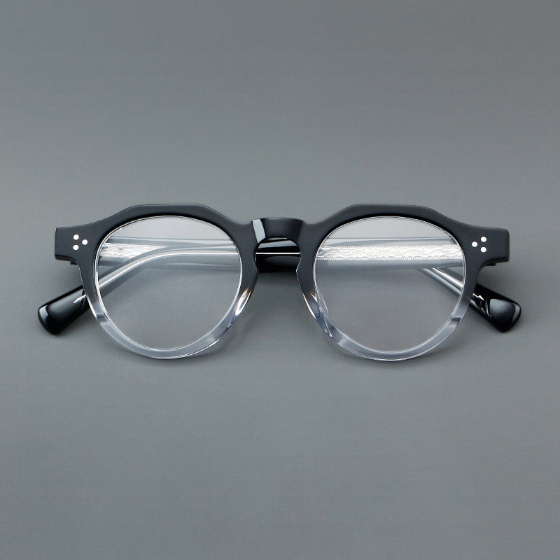 Montatura rotonda vintage in acetato con ponte a chiave e tripli rivetti — dettaglio 13