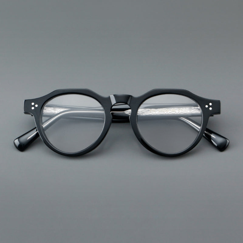 Montatura rotonda vintage in acetato con ponte a chiave e tripli rivetti — dettaglio 11