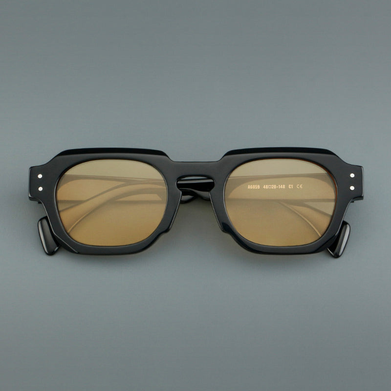 Montatura quadrata vintage in acetato con cerchi marcati e lenti in più colori — dettaglio 1