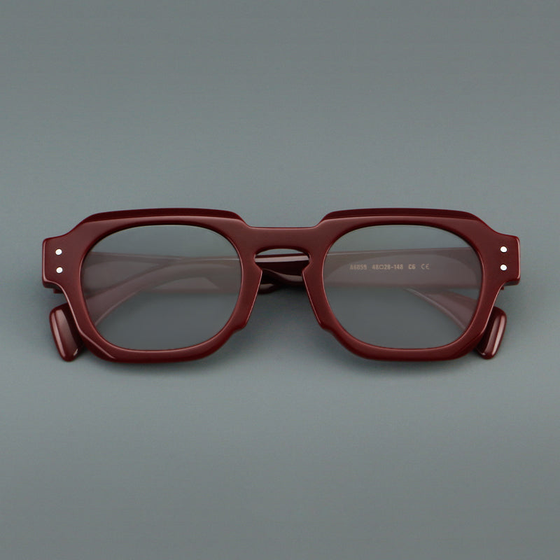 Montatura quadrata vintage in acetato con cerchi marcati e lenti in più colori — dettaglio 3