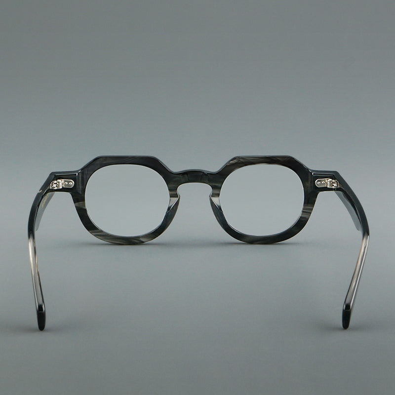 Montatura rotonda vintage in acetato con ponte a chiave profondo e piccoli rivetti — dettaglio 25