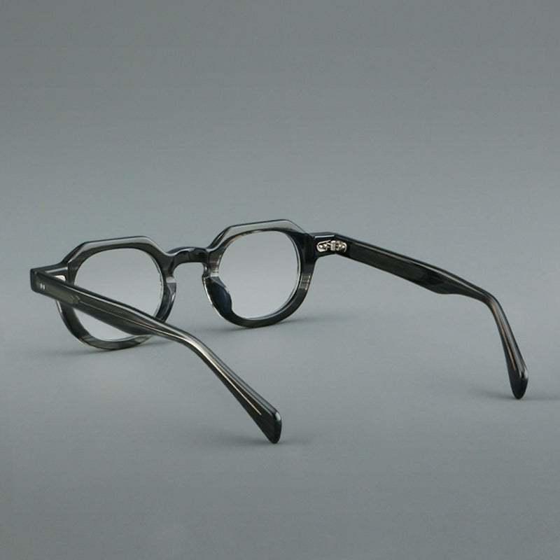Montatura rotonda vintage in acetato con ponte a chiave profondo e piccoli rivetti — dettaglio 24