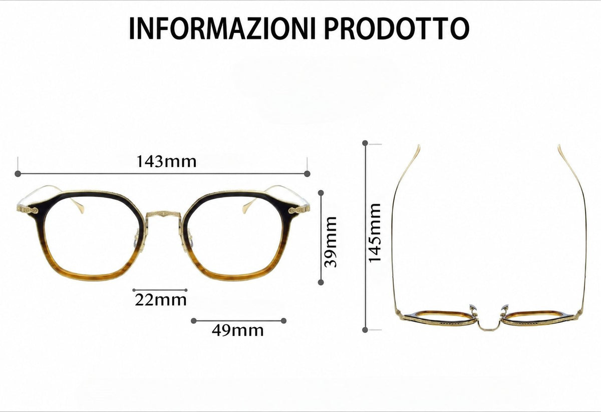 Montatura quadrata rétro in titanio con cerchi sottili e angoli arrotondati — dettaglio 9