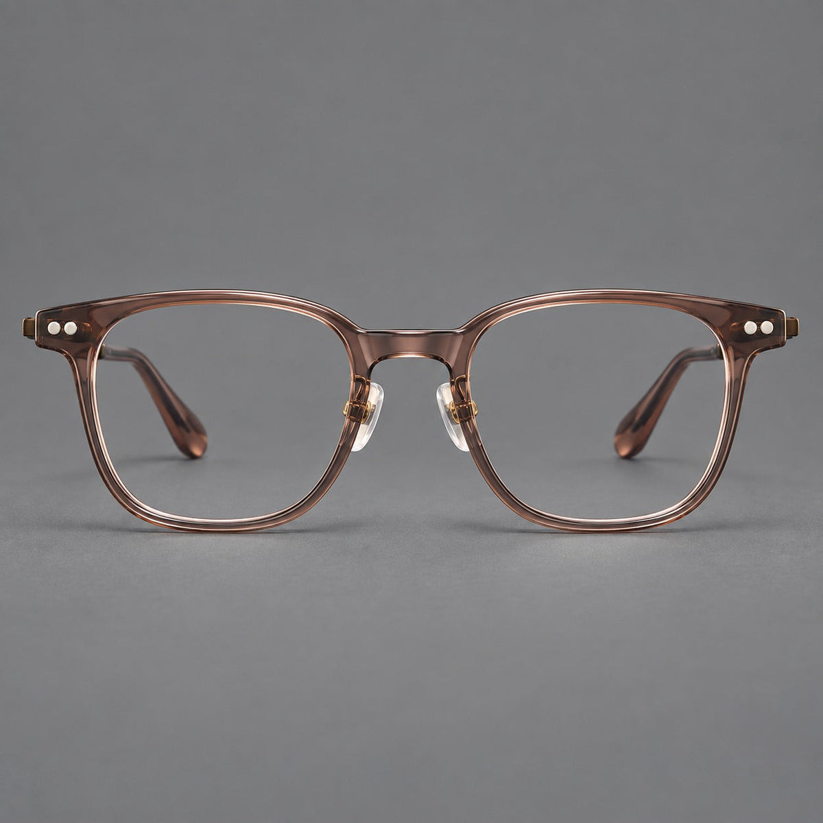 Montatura vintage in acetato e titanio con linee quadrate morbide e rivetti doppi — immagine del prodotto