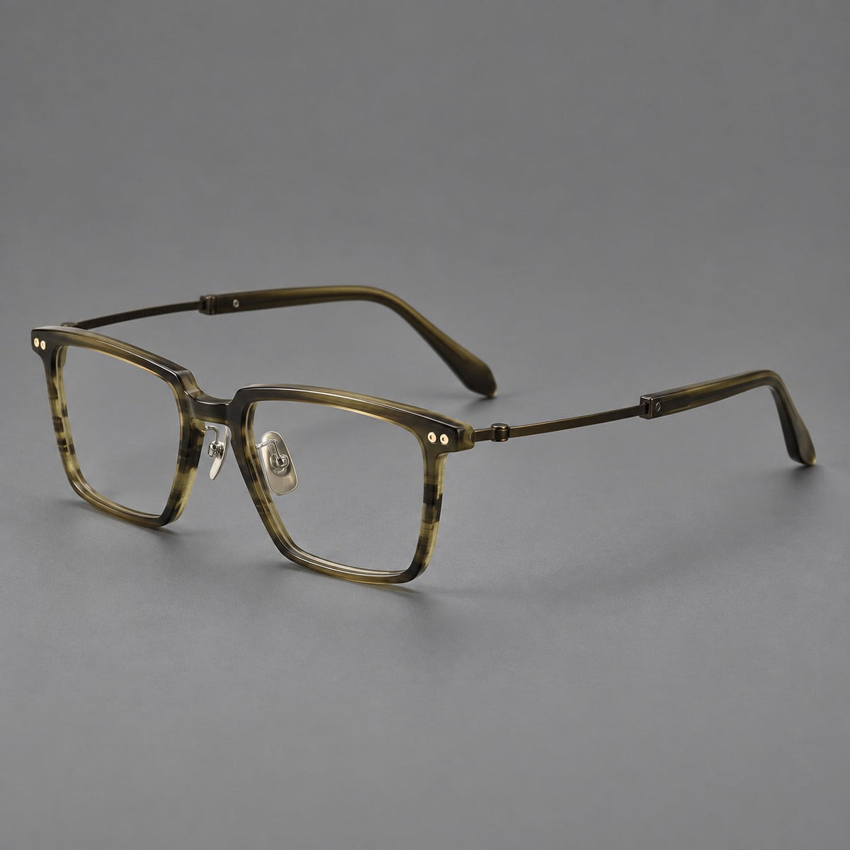 Montatura classica in acetato e titanio con bordo diritto e forme rettangolari arrotondate — immagine del prodotto