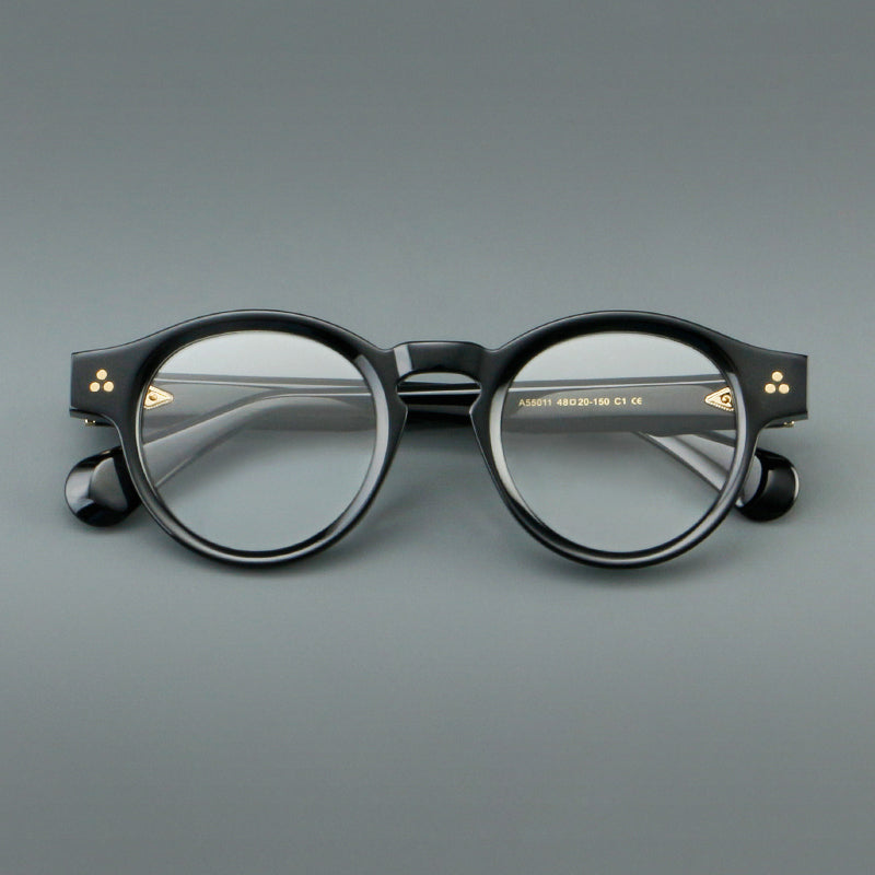 Montatura rotonda vintage in acetato con ponte a chiave e aste larghe — dettaglio 9