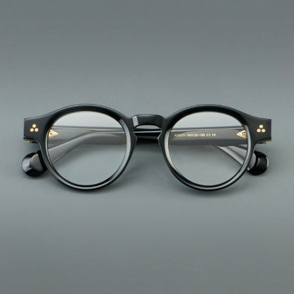 Montatura rotonda vintage in acetato con ponte a chiave e aste larghe — dettaglio 9