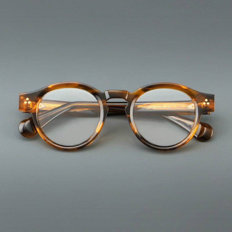 Montatura rotonda vintage in acetato con ponte a chiave e aste larghe — dettaglio 13
