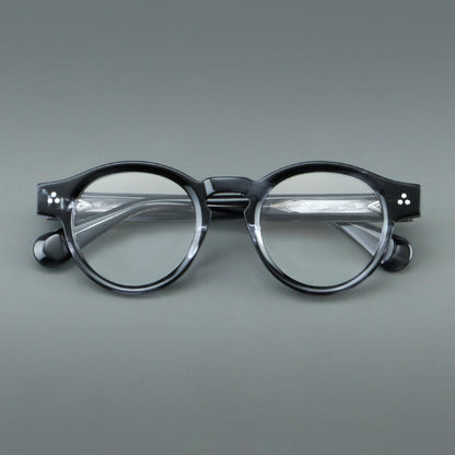Montatura rotonda vintage in acetato con ponte a chiave e aste larghe — dettaglio 11