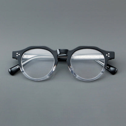 Montatura rotonda vintage in acetato con ponte a chiave e tripli rivetti — dettaglio 13