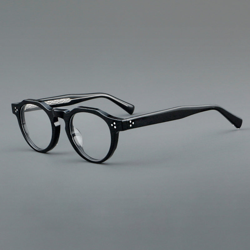 Montatura rotonda vintage in acetato con ponte a chiave e tripli rivetti — dettaglio 3