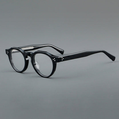 Montatura rotonda vintage in acetato con ponte a chiave e tripli rivetti — dettaglio 3