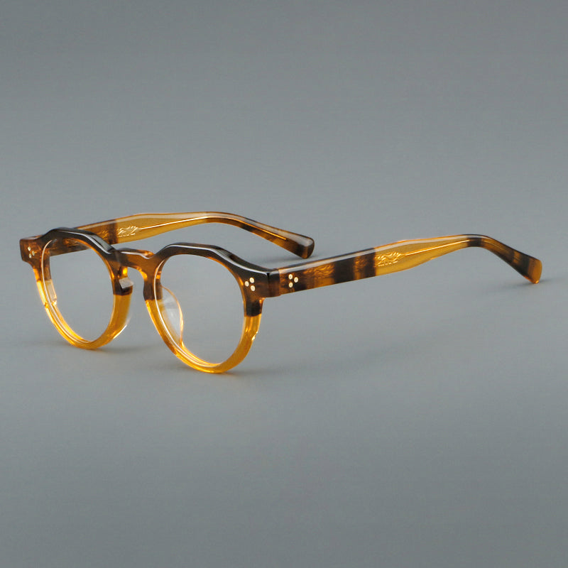 Montatura rotonda vintage in acetato con ponte a chiave e tripli rivetti — dettaglio 2