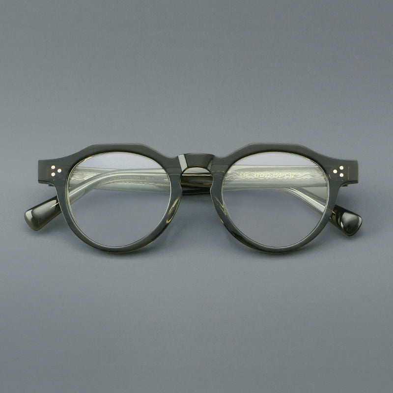 Montatura rotonda vintage in acetato con ponte a chiave e tripli rivetti — dettaglio 12
