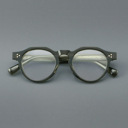Montatura rotonda vintage in acetato con ponte a chiave e tripli rivetti — dettaglio 12