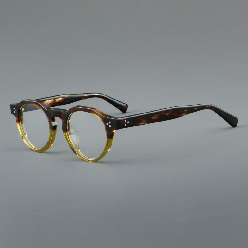 Montatura rotonda vintage in acetato con ponte a chiave e tripli rivetti — dettaglio 7