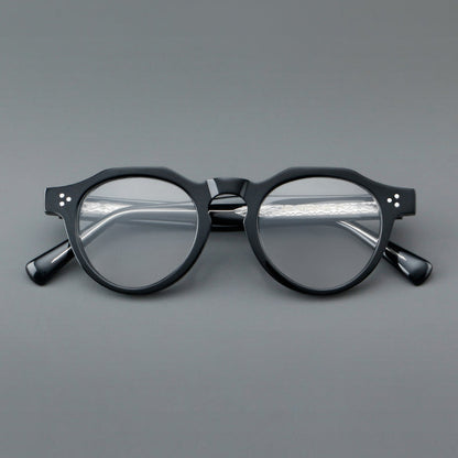 Montatura rotonda vintage in acetato con ponte a chiave e tripli rivetti — dettaglio 11