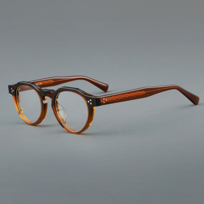 Montatura rotonda vintage in acetato con ponte a chiave e tripli rivetti — dettaglio 4