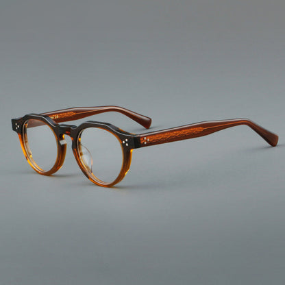 Montatura rotonda vintage in acetato con ponte a chiave e tripli rivetti — dettaglio 4