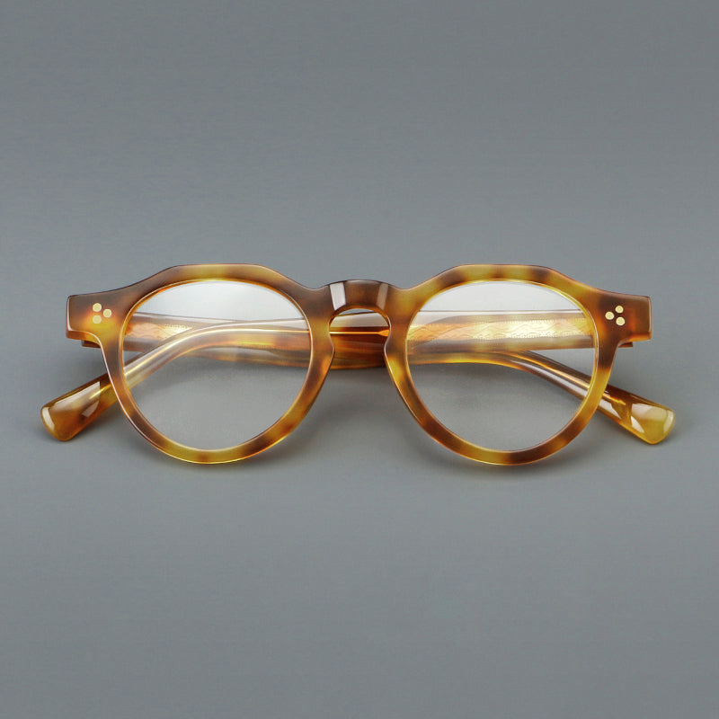 Montatura rotonda vintage in acetato con ponte a chiave e tripli rivetti — dettaglio 15