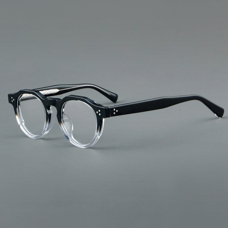 Montatura rotonda vintage in acetato con ponte a chiave e tripli rivetti — dettaglio 5