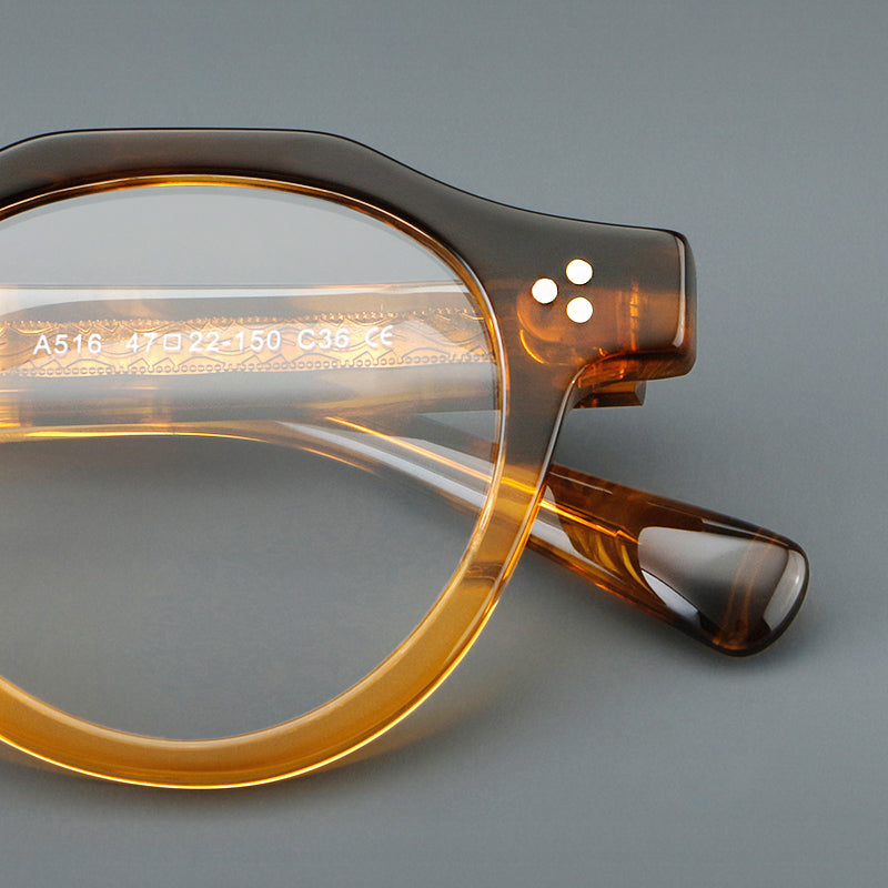 Montatura rotonda vintage in acetato con ponte a chiave e tripli rivetti — dettaglio 22