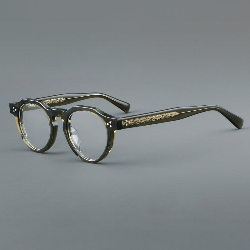 Montatura rotonda vintage in acetato con ponte a chiave e tripli rivetti — dettaglio 1