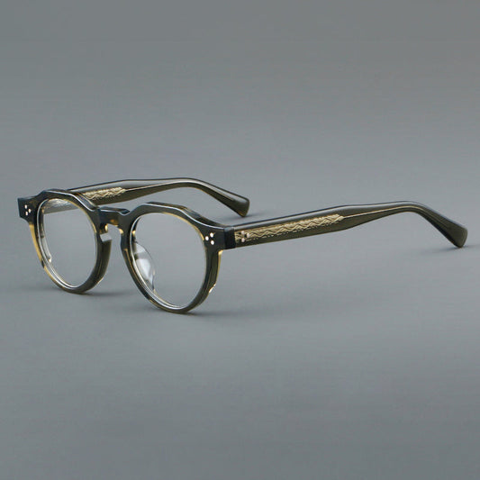 Montatura rotonda vintage in acetato con ponte a chiave e tripli rivetti — dettaglio 1