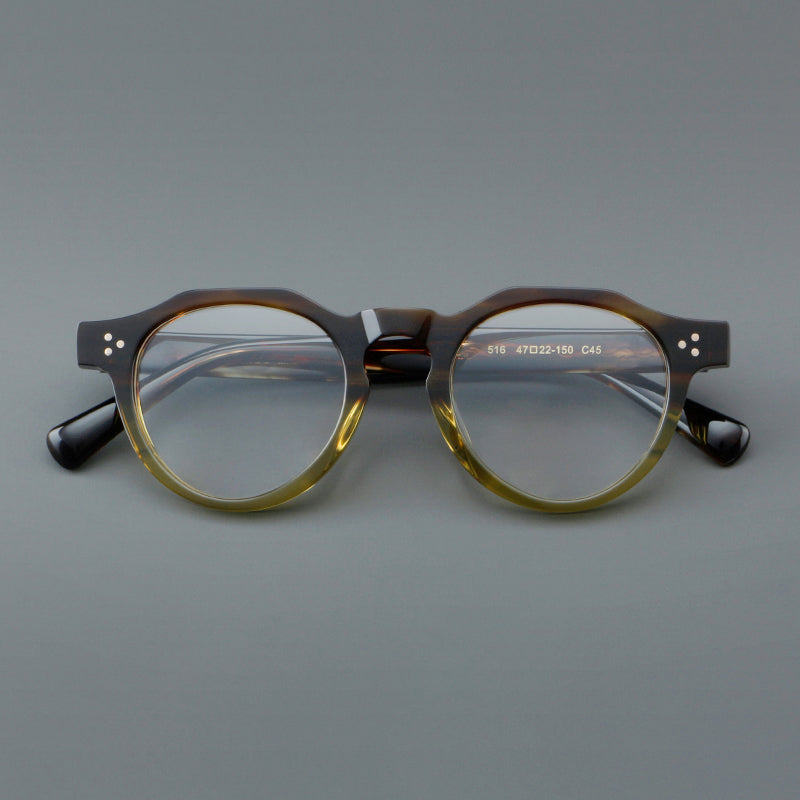 Montatura rotonda vintage in acetato con ponte a chiave e tripli rivetti — dettaglio 17