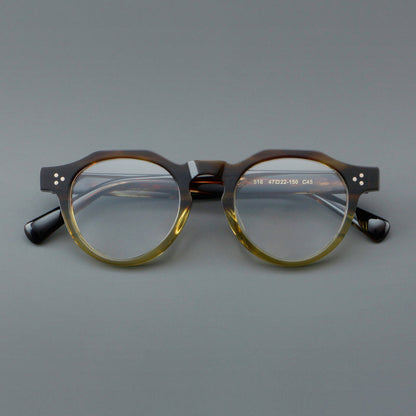 Montatura rotonda vintage in acetato con ponte a chiave e tripli rivetti — dettaglio 17