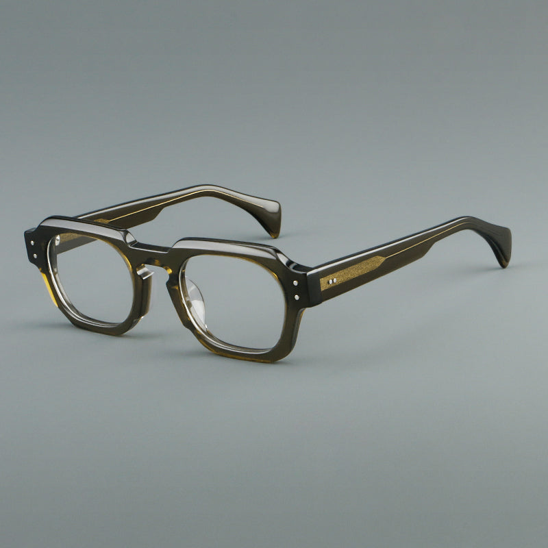 Montatura quadrata rétro in acetato con cerchi spessi sagomati e rivetti — dettaglio 12