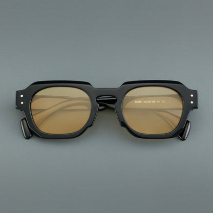 Montatura quadrata vintage in acetato con cerchi marcati e lenti in più colori — dettaglio 1