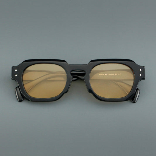 Montatura quadrata vintage in acetato con cerchi marcati e lenti in più colori — dettaglio 1