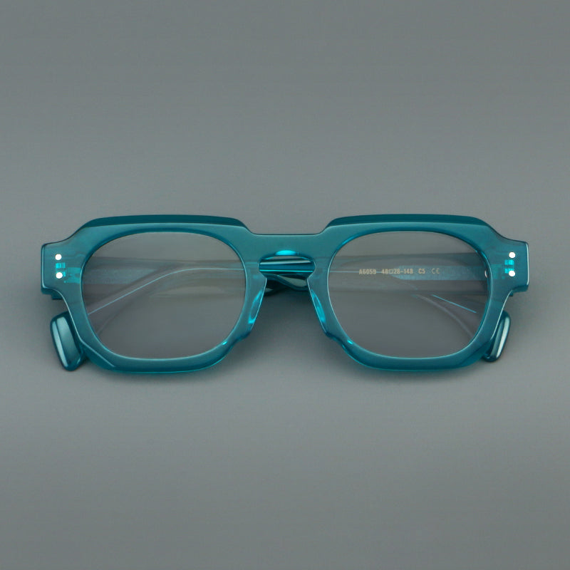 Montatura quadrata vintage in acetato con cerchi marcati e lenti in più colori — dettaglio 13