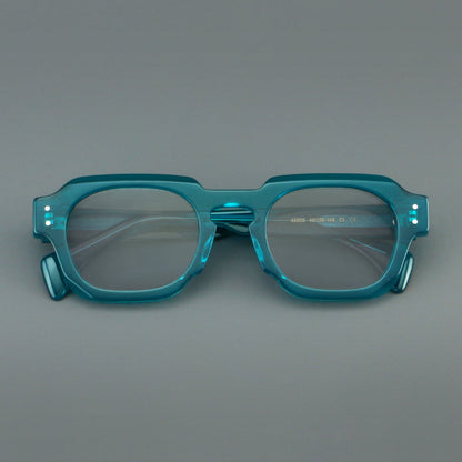 Montatura quadrata vintage in acetato con cerchi marcati e lenti in più colori — dettaglio 13