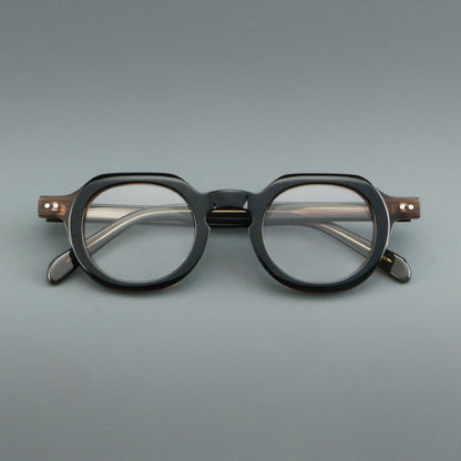 Montatura rotonda vintage in acetato con ponte a chiave profondo e piccoli rivetti — dettaglio 9