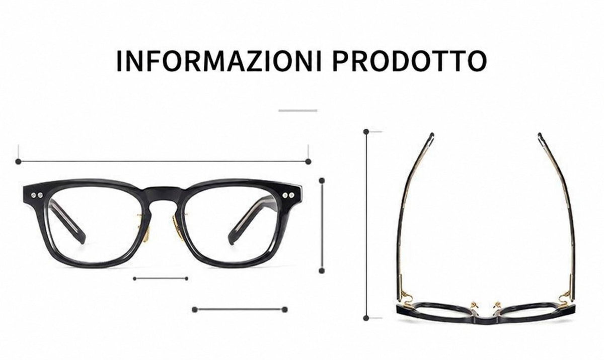 Montatura quadrata classica in acetato con rivetti sul frontale e aste larghe — dettaglio 9