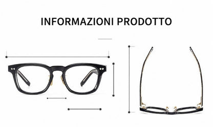 Montatura quadrata classica in acetato con rivetti sul frontale e aste larghe — dettaglio 9