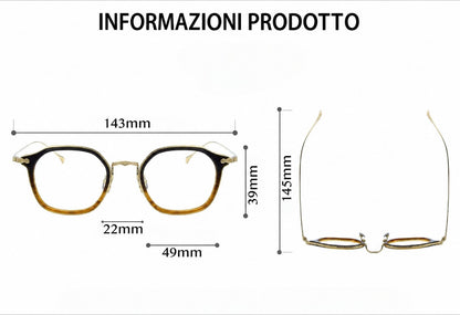 Montatura quadrata rétro in titanio con cerchi sottili e angoli arrotondati — dettaglio 9