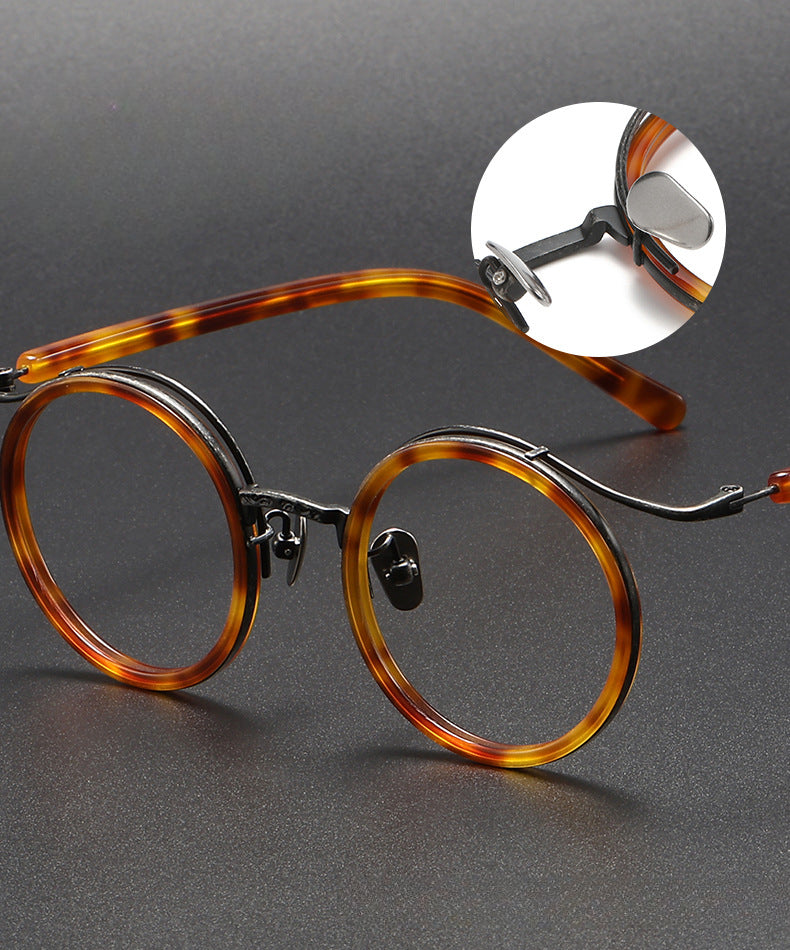 Montatura rotonda vintage in titanio con ponte in metallo, disponibile in più modelli — dettaglio 8