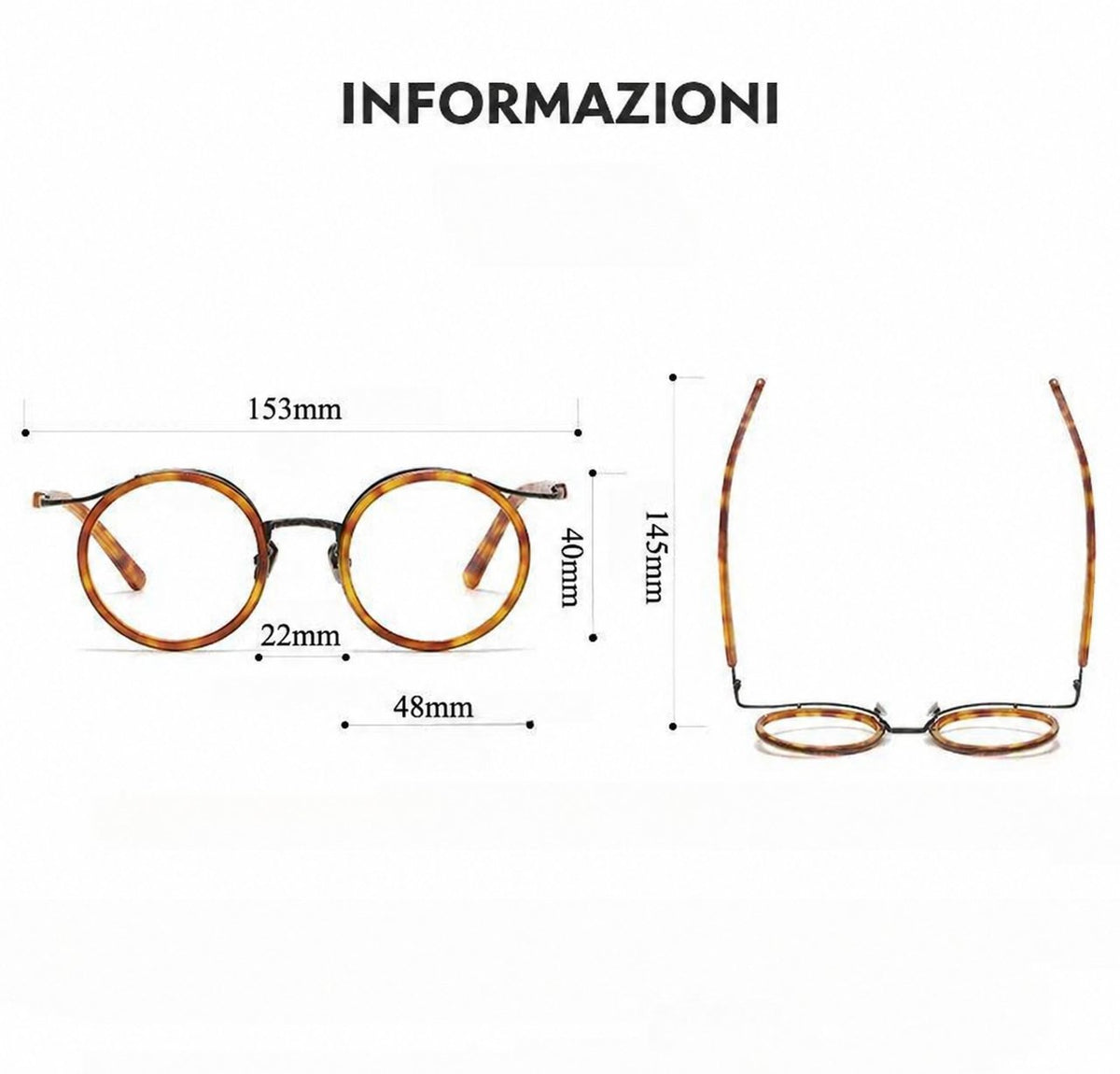 Montatura rotonda vintage in titanio con ponte in metallo, disponibile in più modelli — dettaglio 2