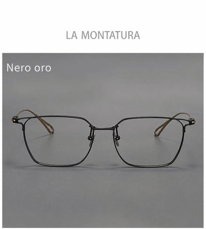 Montatura quadrata vintage in titanio con cerchi sottili e aste affusolate — dettaglio 19
