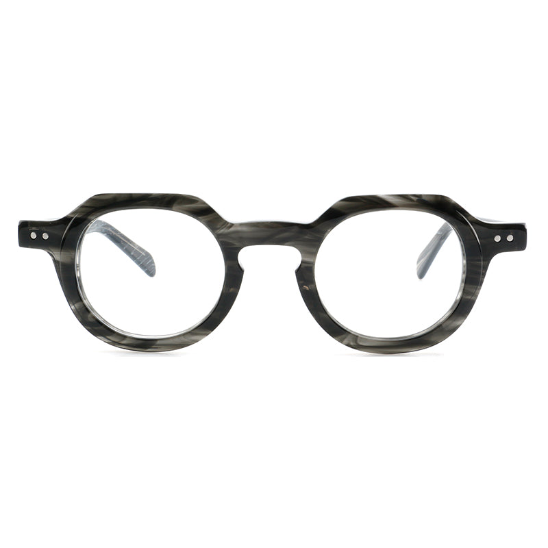 Montatura rotonda vintage in acetato con ponte a chiave e rivetti quadrati — dettaglio 6