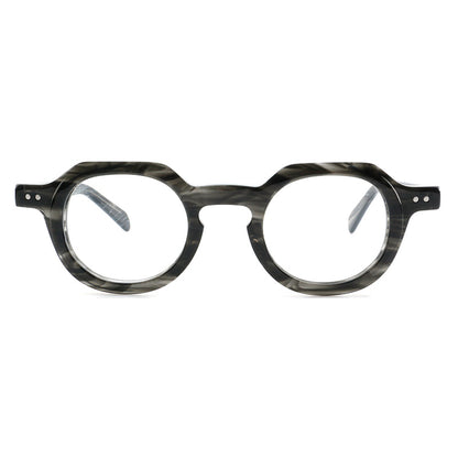 Montatura rotonda vintage in acetato con ponte a chiave e rivetti quadrati — dettaglio 6