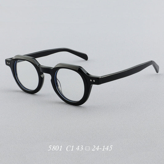 Montatura rotonda vintage in acetato con ponte a chiave e rivetti quadrati — dettaglio 1