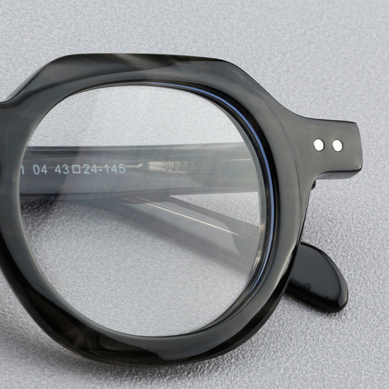 Montatura rotonda vintage in acetato con ponte a chiave e rivetti quadrati — dettaglio 12
