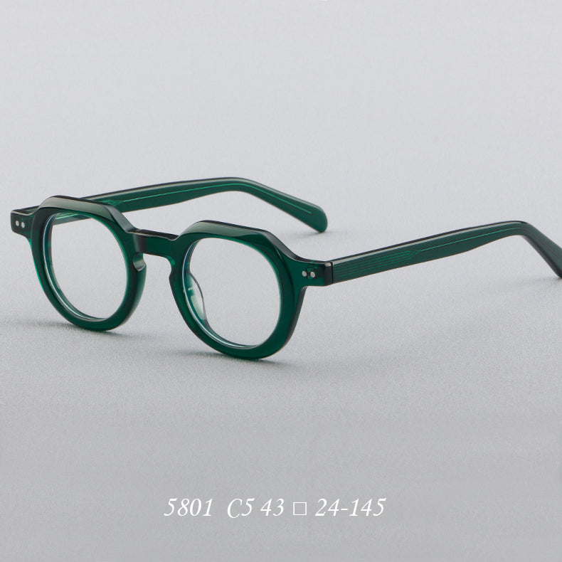 Montatura rotonda vintage in acetato con ponte a chiave e rivetti quadrati — dettaglio 3