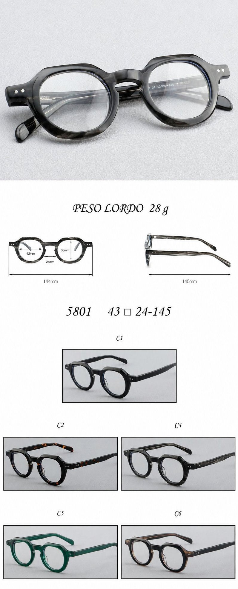 Montatura rotonda vintage in acetato con ponte a chiave e rivetti quadrati — dettaglio 9