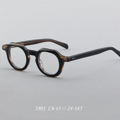 Montatura rotonda vintage in acetato con ponte a chiave e rivetti quadrati — dettaglio 5