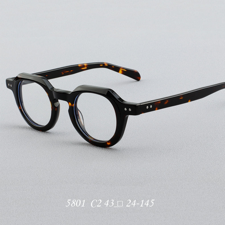 Montatura rotonda vintage in acetato con ponte a chiave e rivetti quadrati — dettaglio 2
